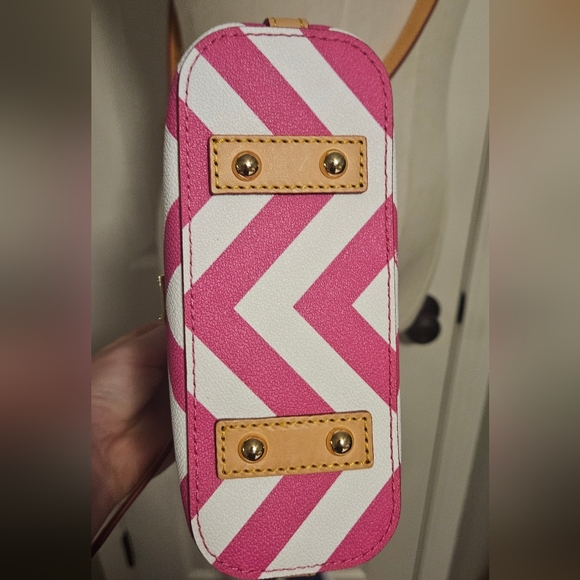 NWT Dooney & Bourke Small Zip Crossbody- Chevron Fuchsia/White - Picture 5 of 12